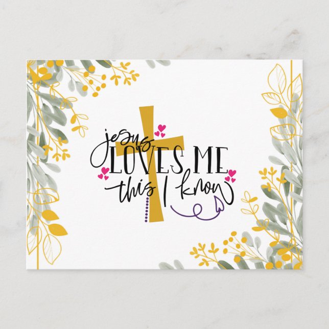 Jesus Loves Me This I Know, Cross and Flowers Postcard (Front)