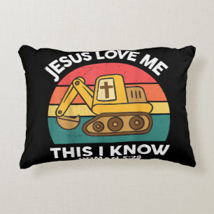 Jesus Loves Me This I Know Excavator Christian Decorative Cushion
