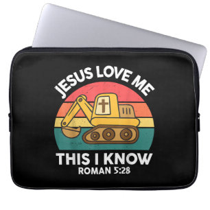 Jesus Loves Me This I Know Excavator Christian Laptop Sleeve