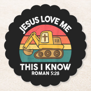 Jesus Loves Me This I Know Excavator Christian Paper Coaster