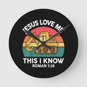 Jesus Loves Me This I Know Excavator Christian Round Clock