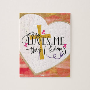 "Jesus Loves Me This I Know" Heart Cross Jigsaw Puzzle