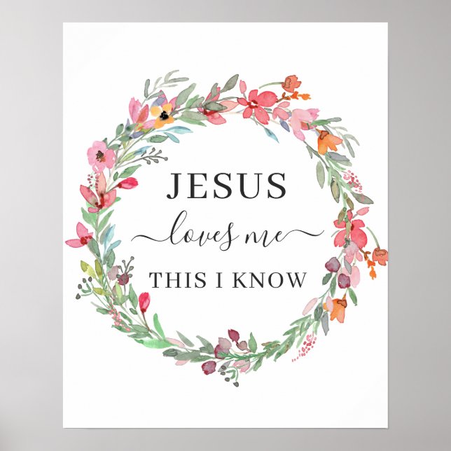 Jesus Loves Me Watercolor Wreath Poster (Front)