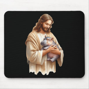 Jesus Loves Moo Deng Bouncy Pig Cute Ba  Mouse Mat