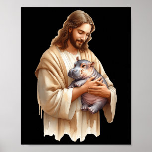Jesus Loves Moo Deng Bouncy Pig Cute Ba  Poster