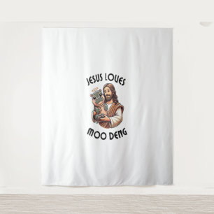 Jesus Loves Moo Deng T-Shirt_3 Tapestry