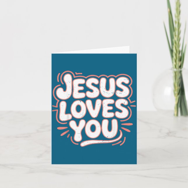 Jesus Loves Pink Christian Toddler Illustration Card (Front)