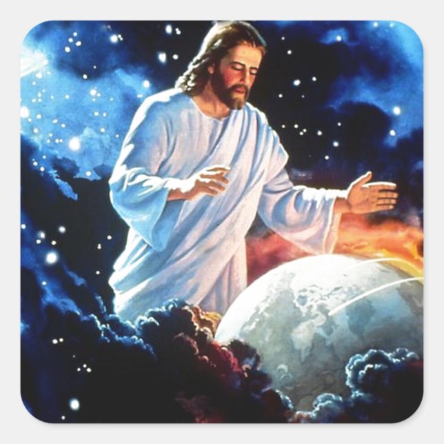 Jesus-Loves-The-World Square Sticker (Front)