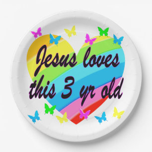 JESUS LOVES THIS 3 YR OLD BIRTHDAY DESIGN PAPER PLATE