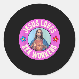 Jesus Loves Workers Christian Faith Flowers  Classic Round Sticker