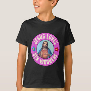 Jesus Loves Workers Christian Faith Flowers  T-Shirt