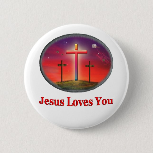 jesus loves you 6 cm round badge (Front)