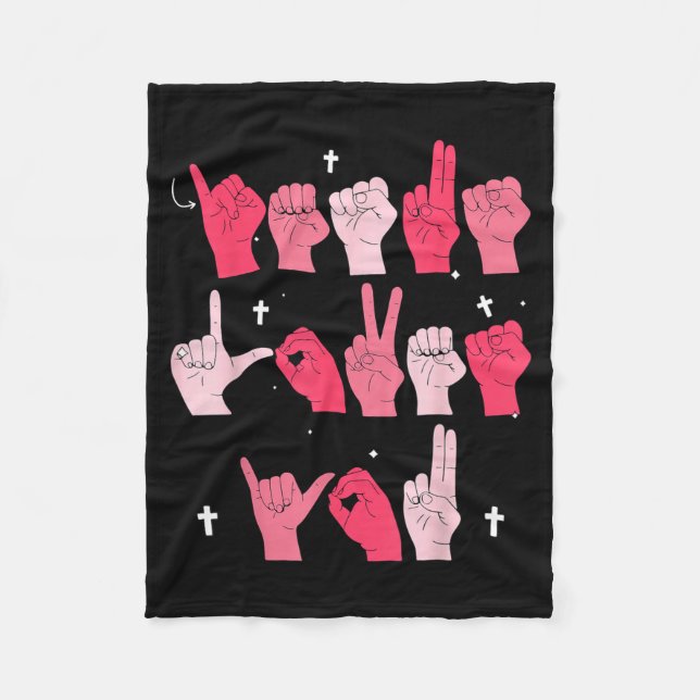 Jesus Loves You Asl Sign Language Christian Valent Fleece Blanket (Front)