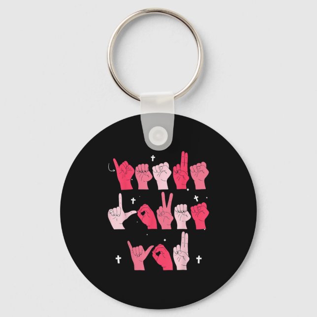 Jesus Loves You Asl Sign Language Christian Valent Key Ring (Front)