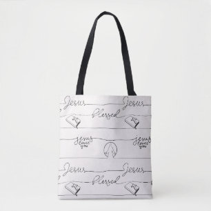 Jesus Loves You, Blessed, Praying Hands Tote Bag