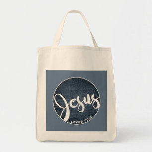 Jesus Loves You Blue Denim Tote Bag