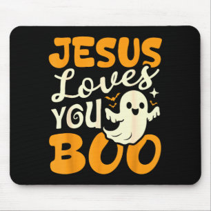 Jesus Loves You Boo Christian Halloween Ghost Funn Mouse Mat
