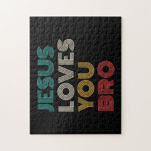 Jesus Loves You Bro, Funny Christian Faith Retro Jigsaw Puzzle