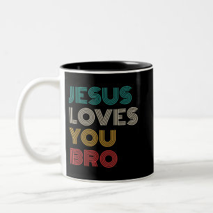 Jesus Loves You Bro, Funny Christian Faith Retro Two-Tone Coffee Mug