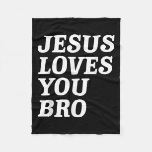 Jesus Loves You Bro, Funny Christian Faith Retro V Fleece Blanket