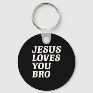 Jesus Loves You Bro, Funny Christian Faith Retro V Key Ring