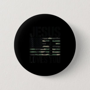 Jesus Loves You Camo Christian 4th July Men Women  6 Cm Round Badge