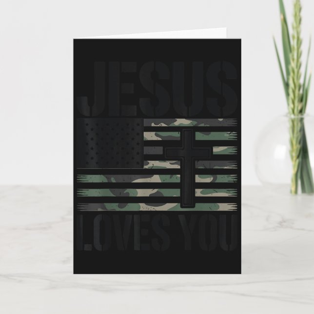 Jesus Loves You Camo Christian 4th July Men Women  Card (Front)