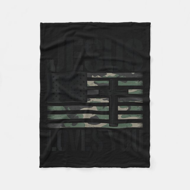 Jesus Loves You Camo Christian 4th July Men Women  Fleece Blanket (Front)