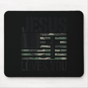 Jesus Loves You Camo Christian 4th July Men Women Mouse Mat