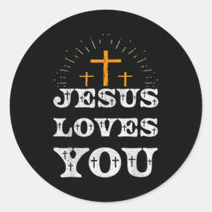 Jesus Loves You Christian Cross Faith Classic Round Sticker