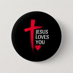 Jesus Loves You Christian Love Cross Heart Design 6 Cm Round Badge