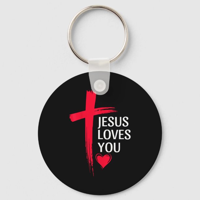 Jesus Loves You Christian Love Cross Heart Design  Key Ring (Front)