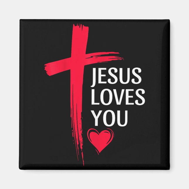 Jesus Loves You Christian Love Cross Heart Design  Magnet (Front)