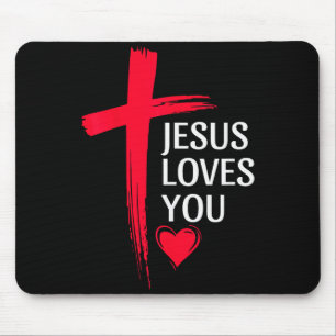 Jesus Loves You Christian Love Cross Heart Design Mouse Mat