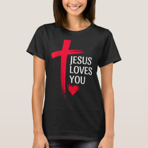 Jesus Loves You Christian Love Cross Heart Design  T-Shirt