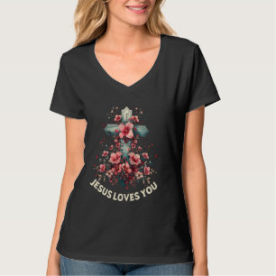 Jesus Loves You Christian Religion Floral Flower C T-Shirt