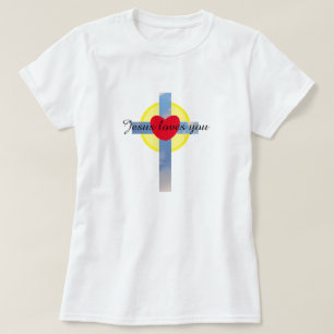 Jesus Loves You Cloudy Blue Cross Sunshine Heart T-Shirt