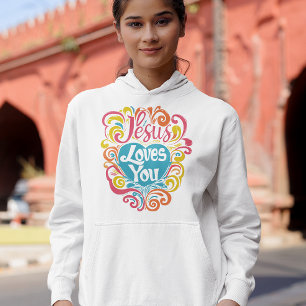 Jesus Loves You Colourful Groovy Christian Jesus Hoodie