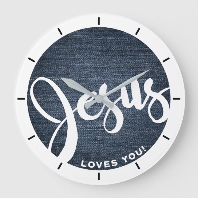 Jesus Loves You Denim Large Clock (Front)