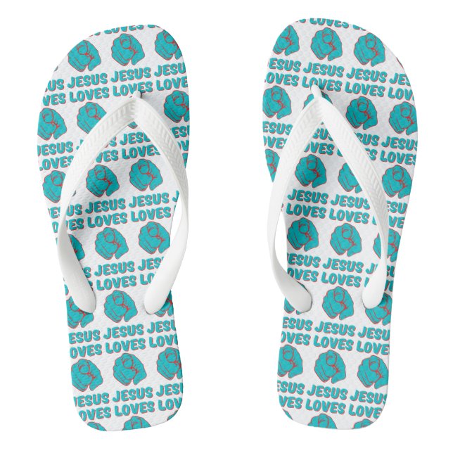 Jesus Loves You Faith Based Quote All-Over Unisex Flip Flops (Footbed)