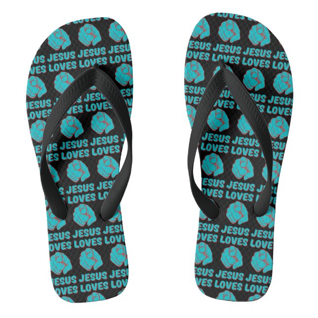 Jesus Loves You Faith Based Quote All-Over Unisex Flip Flops (Footbed)