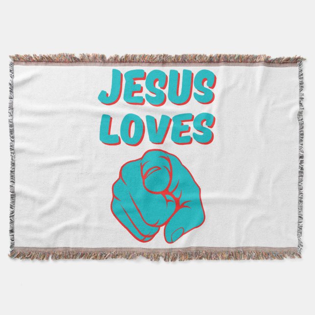 Jesus Loves You Faith Based Quote Throw Blanket (Front)