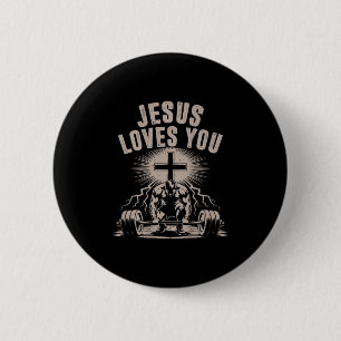 Jesus Loves You Funny Christian Workout Gym Barbel 6 Cm Round Badge