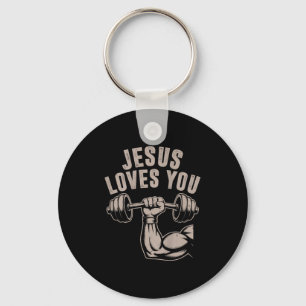 Jesus Loves You Funny Christian Workout Gym Barbel Key Ring