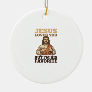 Jesus Loves You Funny Vintage Faith Shirt Design_1 Ceramic Tree Decoration