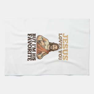 Jesus Loves You Funny Vintage Faith Shirt Design_1 Tea Towel