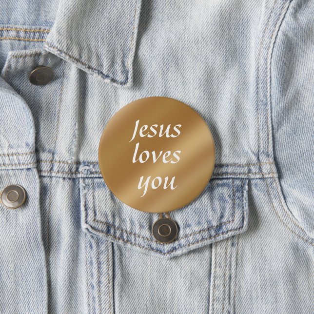Jesus Loves You | Gold Chic Custom Text Christian 7.5 Cm Round Badge (In Situ)