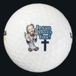 Jesus Loves You Golf Balls<br><div class="desc">Jesus has a big smile,  thumbs up and pointing at you with a message! Jesus Loves You! Jesus cartoon with cross is a great Christian gift for Christians and believers!</div>