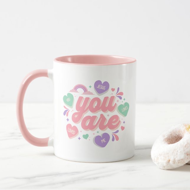 Jesus Loves You heart rainbow  Mug (With Donut)