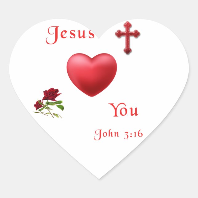 jesus loves you heart sticker (Front)
